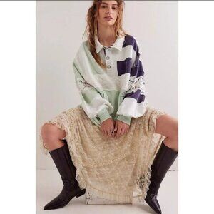 Free People We The Free American Dream Polo Lace Pullover Shirt Top M